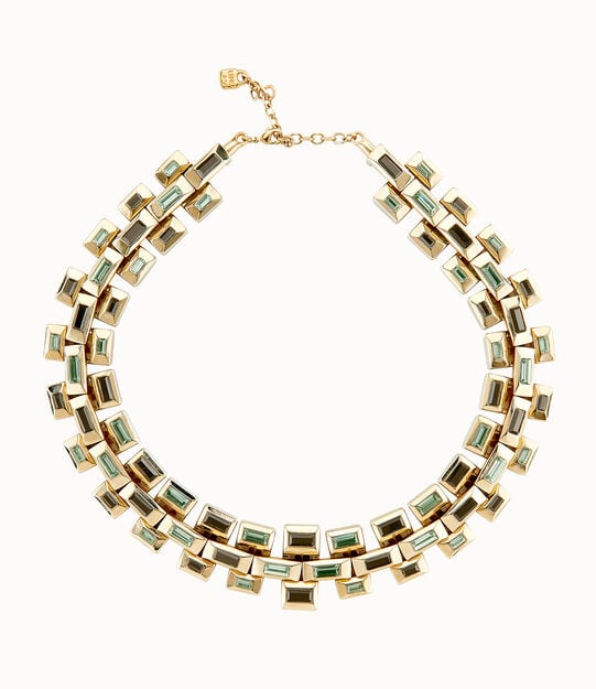 Collar ba&ntilde;ado en oro 18k y cristales multicolor facetados